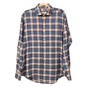 Peter Millar Blue, Red & White Plaid Print Long-Sleeve Shirt Men's Size Medium